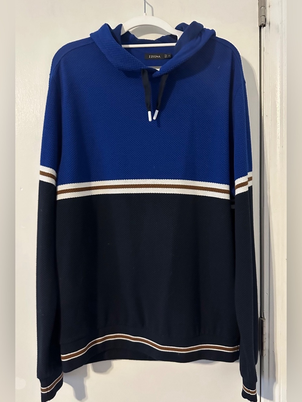 Z Zegna Felpa Sweatshirt Hooded Blue Striped Size L
